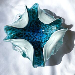 Mid-Century Modern Striking Folate Aqua Blue Murano Bowl/Ashtray, Italy, circa 1